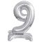 Silver, Ezüst mini 9-es szám fólia lufi talppal 38 cm