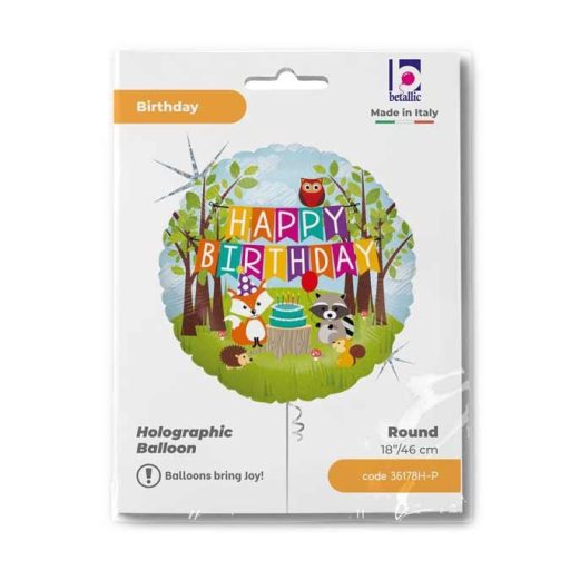 Happy Birthday Woodland Holo fólia lufi 46 cm