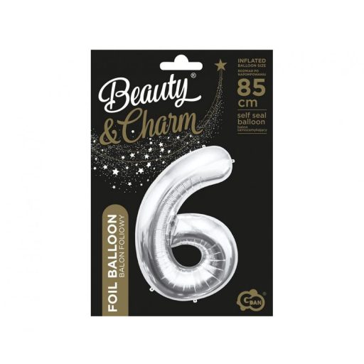 Ezüst Silver 6-os szám fólia lufi 85 cm