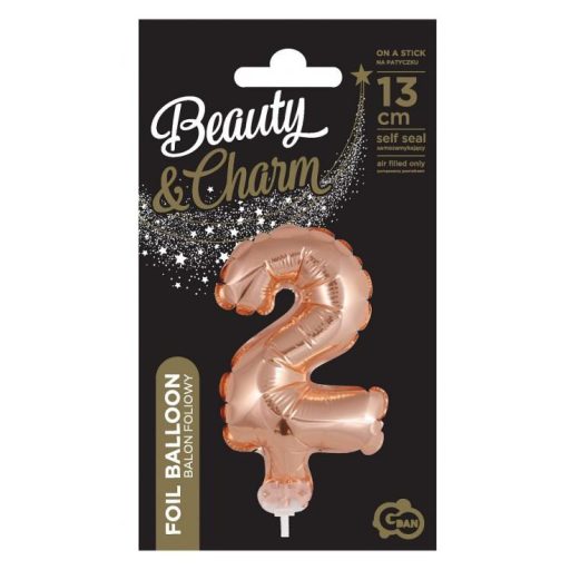 Rose Gold 2-es szám fólia lufi tortára 13 cm
