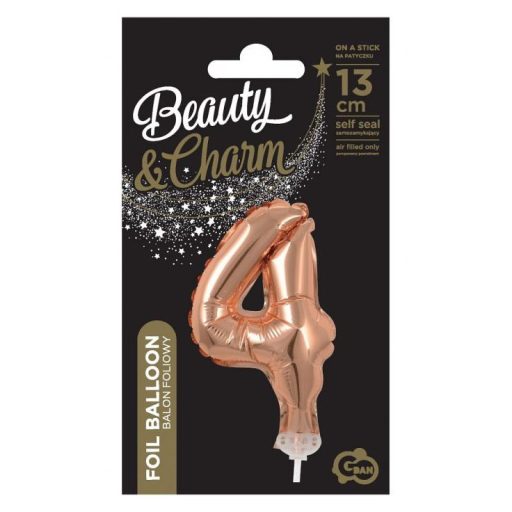 Rose Gold 4-es szám fólia lufi tortára 13 cm