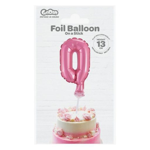 Rózsaszín 0-ás Pink szám fólia lufi tortára 13 cm