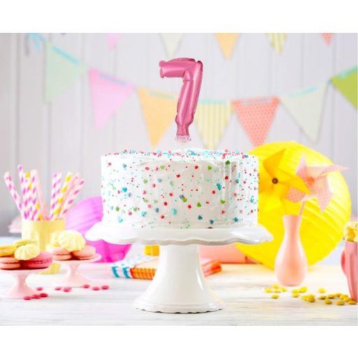 Rózsaszín 7-es Pink szám fólia lufi tortára 13 cm