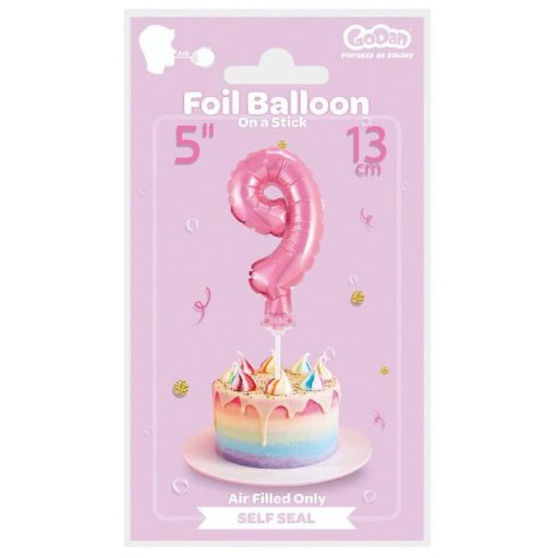 Rózsaszín 9-es Pink szám fólia lufi tortára 13 cm