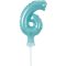 Kék 6-os Light Blue szám fólia lufi tortára 13 cm
