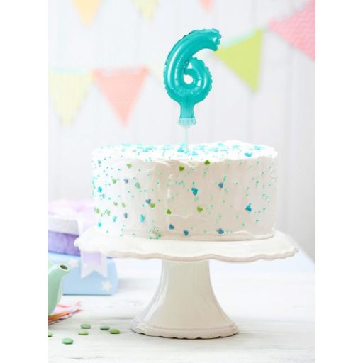 Kék 6-os Light Blue szám fólia lufi tortára 13 cm