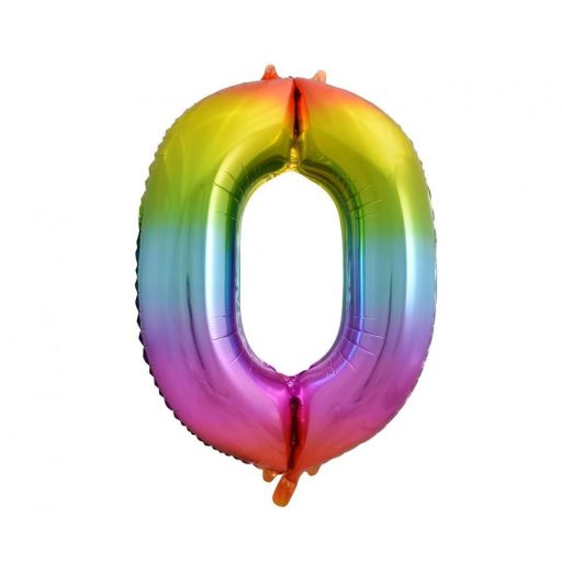 Szivárvány Rainbow 0-ás szám fólia lufi 85 cm