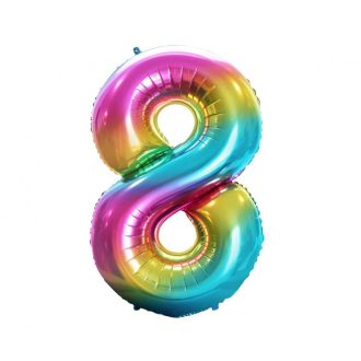 Szivárvány Rainbow 8-as szám fólia lufi 85 cm
