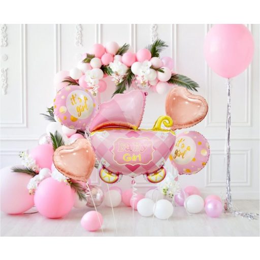 Rózsaszín babakocsi Carriage Pink fólia lufi 5 db-os szett