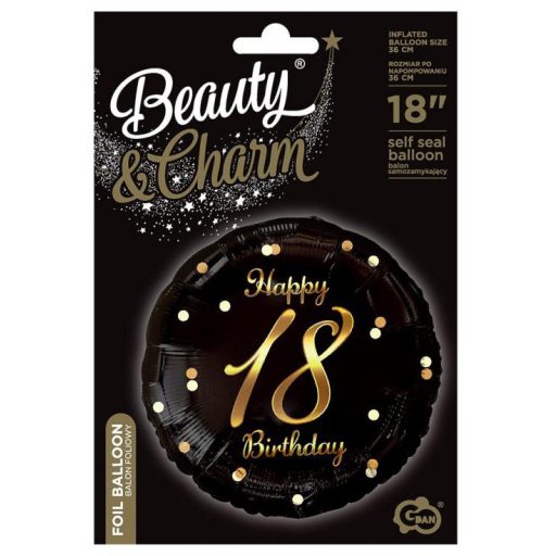 Happy Birthday 18 B&C Gold fólia lufi 36 cm
