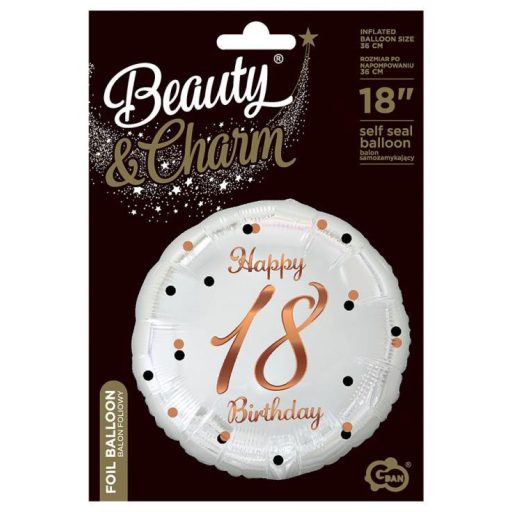 Happy Birthday 18 B&C White fólia lufi 36 cm
