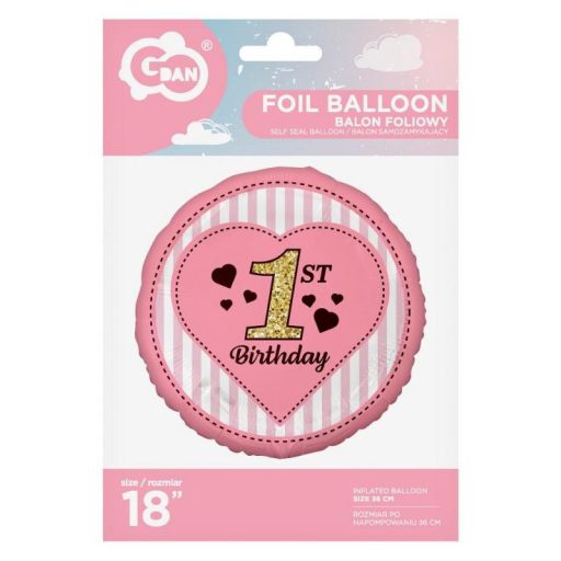 Első születésnap Pink fólia lufi 36 cm