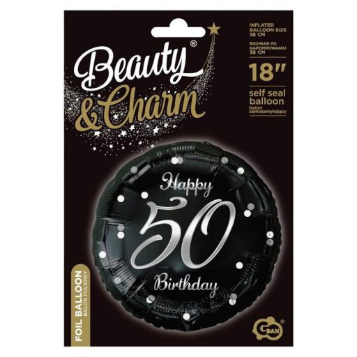 Happy Birthday 50 B&C Silver fólia lufi 36 cm