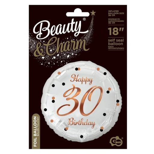 Happy Birthday 30 B&C White fólia lufi 36 cm