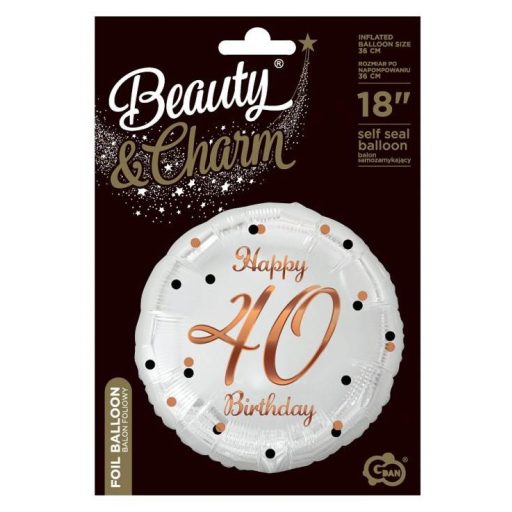 Happy Birthday 40 B&C White fólia lufi 36 cm
