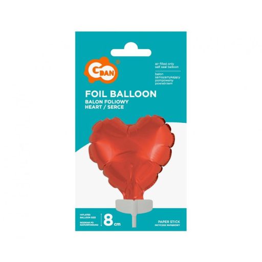 Piros szív Red  fólia lufi tortára 8 cm