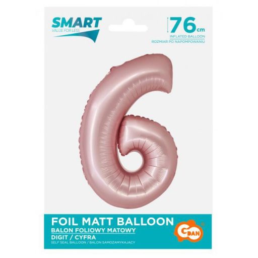 Rózsaszín 6-os Light Pink Mat szám fólia lufi 76 cm