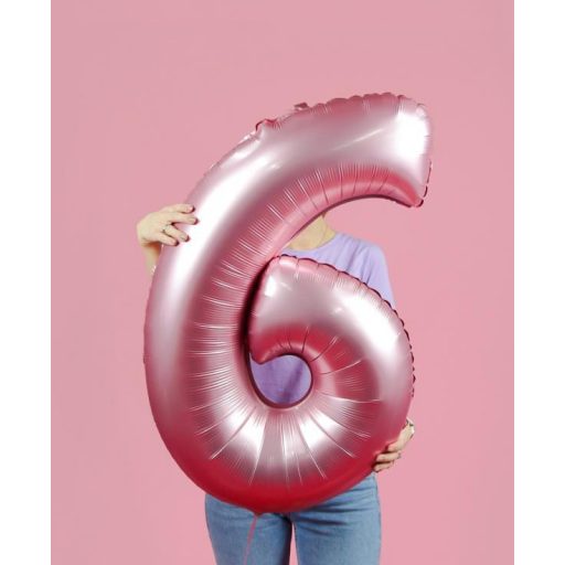 Rózsaszín 6-os Light Pink Mat szám fólia lufi 76 cm