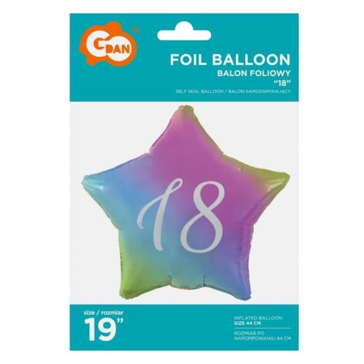 Szivárvány Happy Birthday 18 Rainbow csillag fólia lufi 44 cm