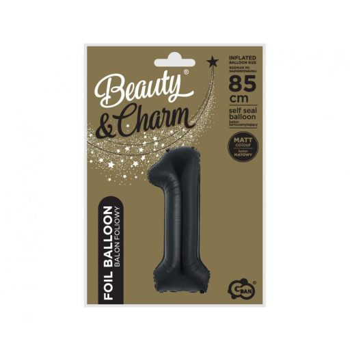 Fekete 1-es B&C Matt Black szám fólia lufi 85 cm