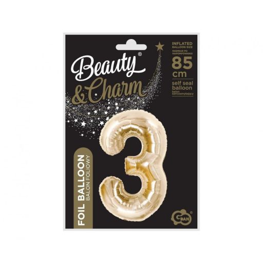 Pezsgőszínű B&C Champagne 3-as szám fólia lufi 85 cm