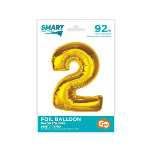 Arany 2-es Gold szám fólia lufi 92 cm