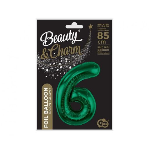 Zöld B&C Bottle Green 6-os szám fólia lufi 85 cm