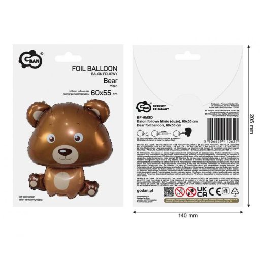 Maci Brown Teddy fólia lufi 60 cm