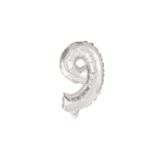 Silver, Ezüst 9-es szám fólia lufi 10 cm