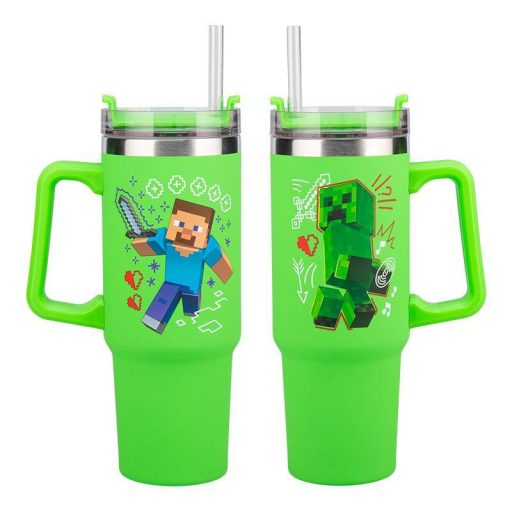 Minecraft szigetelt bögre és szívószál (900 ml) - zöld