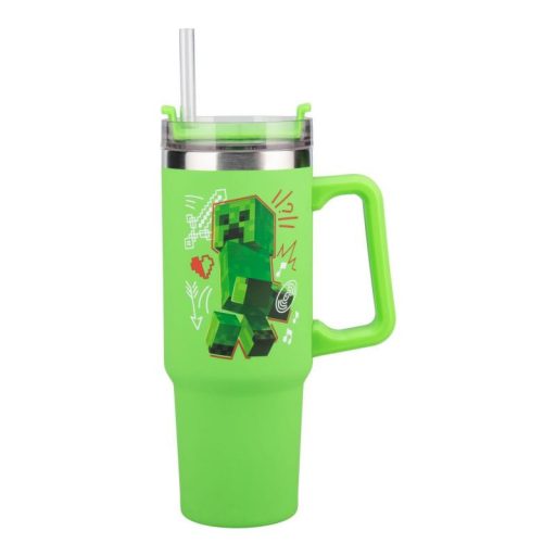 Minecraft szigetelt bögre és szívószál (900 ml) - zöld