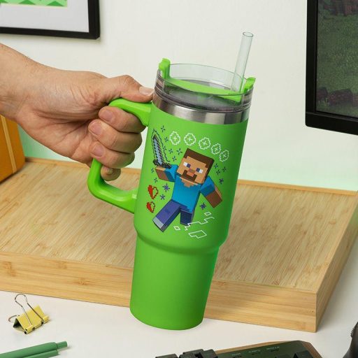 Minecraft szigetelt bögre és szívószál (900 ml) - zöld