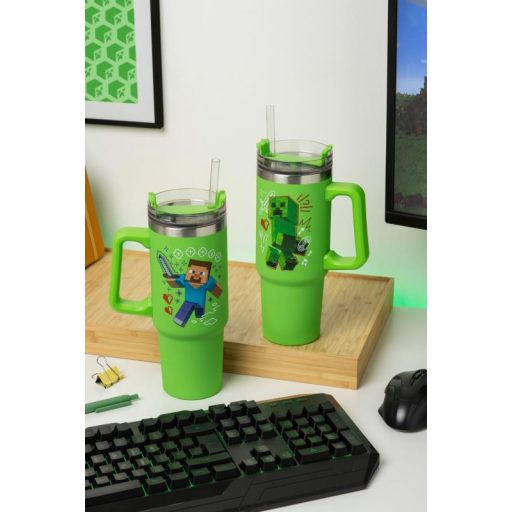 Minecraft szigetelt bögre és szívószál (900 ml) - zöld