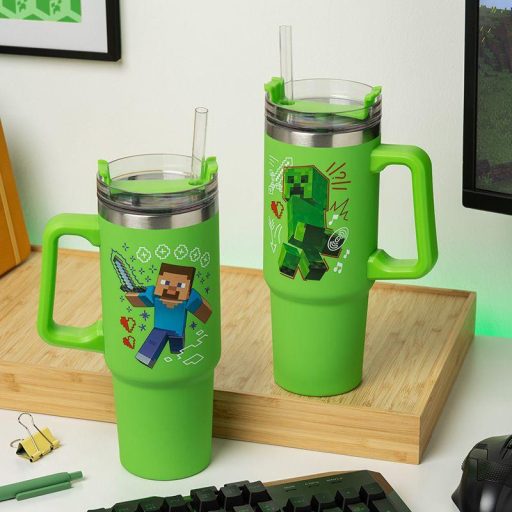 Minecraft szigetelt bögre és szívószál (900 ml) - zöld